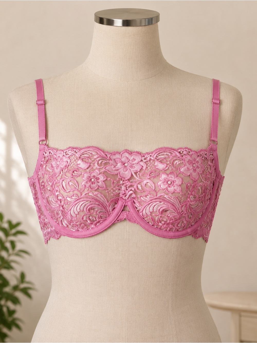 Fredericks‎ Hollywood Pink Lace Bra 36D Sheer Underwire Coquette Y2K